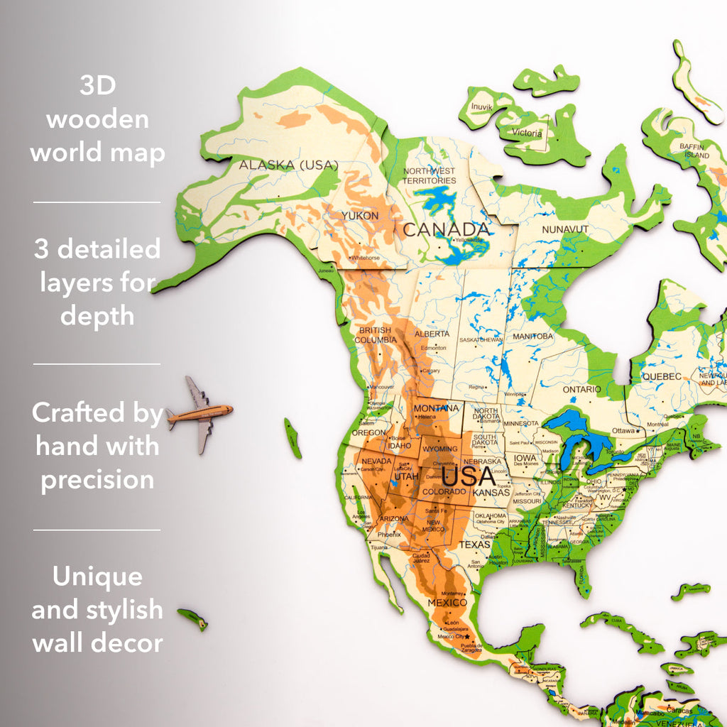 3D Wooden World Map Physical - SJB-DIAMOND ELITES
