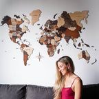 Wall Decor Bundle: 3D Wooden World Map with Flag Pins - SJB-DIAMOND ELITES