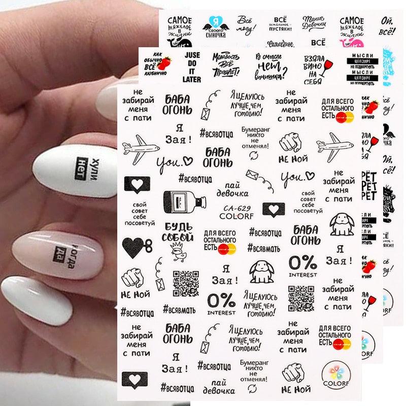 3D Nail Sticker Russian English Letter Sticker For Nails Foil Love Heart Design Accessories Fashion Manicures Sticker Decoration  Nail Art Stickers Water Transfer Nail Decals Full Wraps Gradient Acrylic Nail Kits for Women Manicure Decoration Stevvex