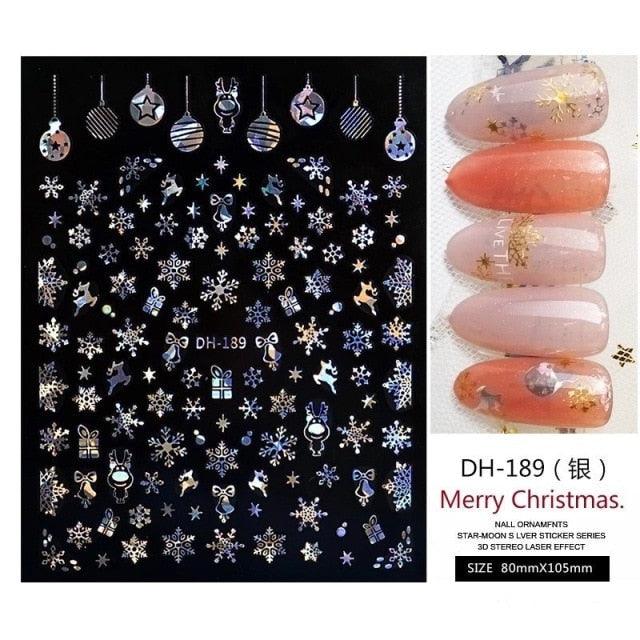 3D Nail Stickers Decals Snowflakes Elk Bear Christmas Xmas Transfer Stickers Nail Art Self-Adhesive Decals Decoration  Nail Art Stickers Decals Christmas Snowflake Bronzing Christmas Slider Nail Art 3D Decals Decoration Stevvex