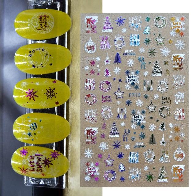 3D Nail Stickers Decals Snowflakes Elk Bear Christmas Xmas Transfer Stickers Nail Art Self-Adhesive Decals Decoration  Nail Art Stickers Decals Christmas Snowflake Bronzing Christmas Slider Nail Art 3D Decals Decoration Stevvex