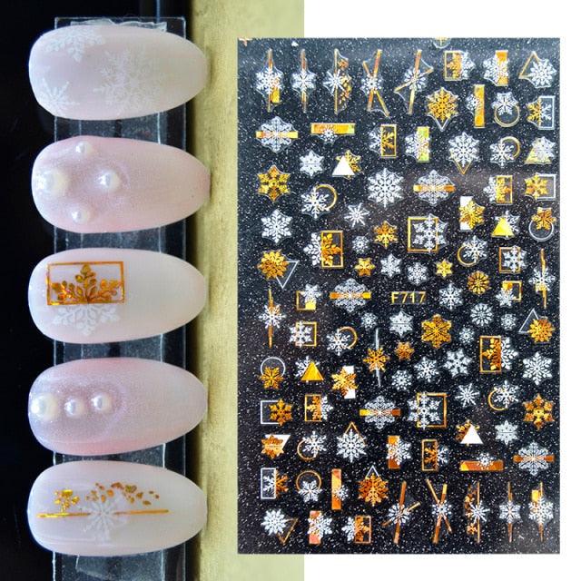 3D Nail Stickers Decals Snowflakes Elk Bear Christmas Xmas Transfer Stickers Nail Art Self-Adhesive Decals Decoration  Nail Art Stickers Decals Christmas Snowflake Bronzing Christmas Slider Nail Art 3D Decals Decoration Stevvex