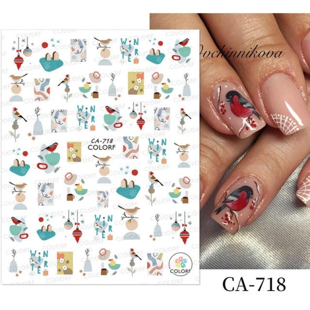 3D Nail Stickers Decals Snowflakes Elk Bear Christmas Xmas Transfer Stickers Nail Art Self-Adhesive Decals Decoration  Nail Art Stickers Decals Christmas Snowflake Bronzing Christmas Slider Nail Art 3D Decals Decoration Stevvex