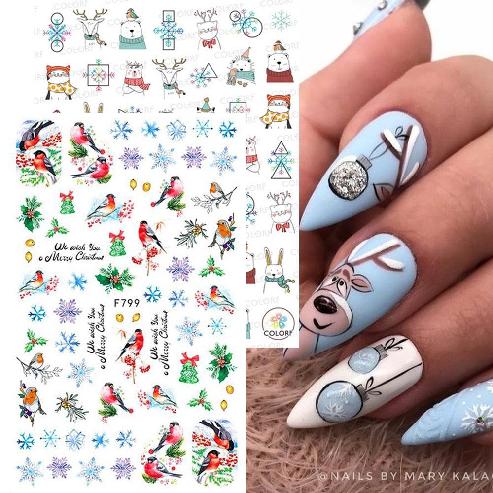 3D Nail Stickers Decals Snowflakes Elk Bear Christmas Xmas Transfer Stickers Nail Art Self-Adhesive Decals Decoration  Nail Art Stickers Decals Christmas Snowflake Bronzing Christmas Slider Nail Art 3D Decals Decoration Stevvex