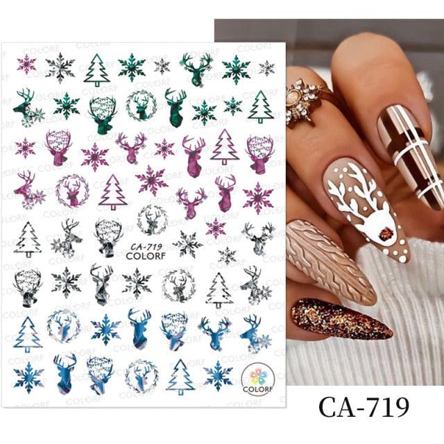 3D Nail Stickers Decals Snowflakes Elk Bear Christmas Xmas Transfer Stickers Nail Art Self-Adhesive Decals Decoration  Nail Art Stickers Decals Christmas Snowflake Bronzing Christmas Slider Nail Art 3D Decals Decoration Stevvex