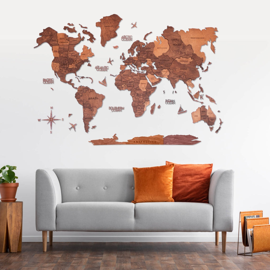3D Wooden World Map Oak (for US only) - SJB-DIAMOND ELITES