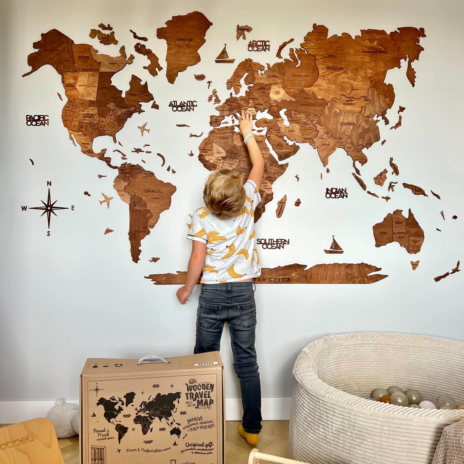 Wall Decor Bundle: 3D Wooden World Map with Flag Pins - SJB-DIAMOND ELITES