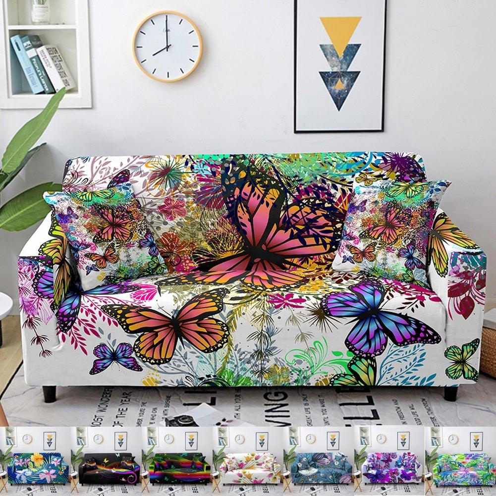 3D Printed Butterfly Slipcovers Sofa Cover for Living Room Sectional Couch Cover 2/3 Seater funda de sofá L Shape Sofa Need 2pcs Printed Sofa Cover - Animal Butterfly Anti-Slip Universal Stretch Sofa Protector Cover For Living Room Corner Sofa Stevvex