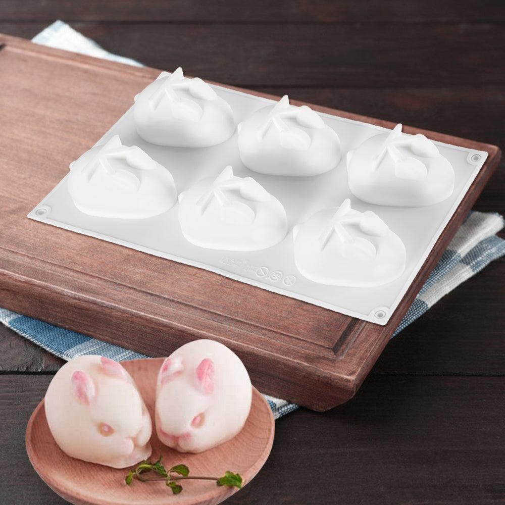3D Rabbit Shape Silicone Cake Mold 6-cavity Mousse Dessert Baking Bunny Mold Chocolate Bakeware Pastry Decorating Mould Easter Bunny Chocolate Silicone Mold For Baking Rabbit Shape Stevvex