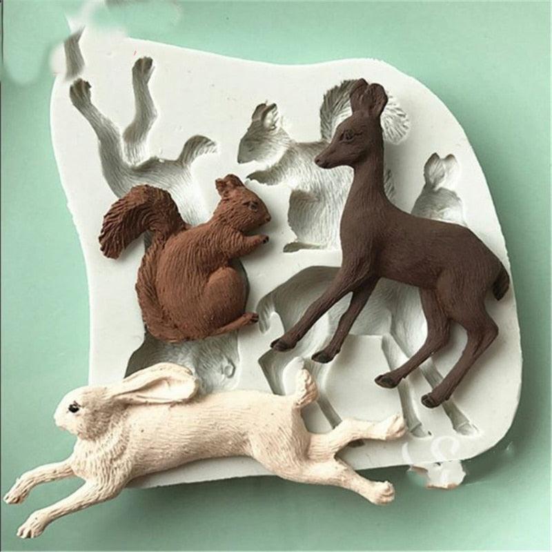 3D Rabbit Squirrel Fawn Bunny Silicone Mould Fondant Cake Chocolate Soap Mold Cupcake Tool Kitchen Dessert Accessories Appliance Squirrel Fawn Bunny Shape Silicone Ice Cube Mold Silicone Fondant Mold Chocolate Mold Soap Mold Stevvex
