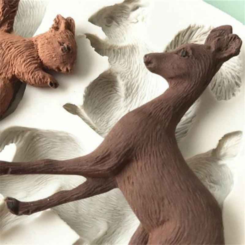 3D Rabbit Squirrel Fawn Bunny Silicone Mould Fondant Cake Chocolate Soap Mold Cupcake Tool Kitchen Dessert Accessories Appliance Squirrel Fawn Bunny Shape Silicone Ice Cube Mold Silicone Fondant Mold Chocolate Mold Soap Mold Stevvex