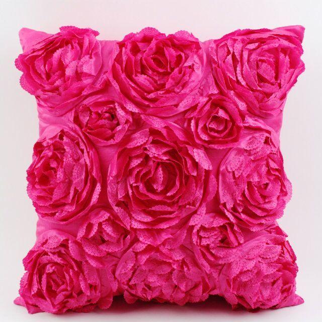3D Roses Style Embroidered Polyester Cushion Cover Pillowcase Wedding Home Decorative Roses Floral Print Cushion Covers Throw Pillow Covers For Decorating Sofa Car Bedroom 42x42cm Stevvex