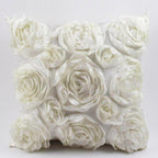 3D Roses Style Embroidered Polyester Cushion Cover Pillowcase Wedding Home Decorative Roses Floral Print Cushion Covers Throw Pillow Covers For Decorating Sofa Car Bedroom 42x42cm Stevvex
