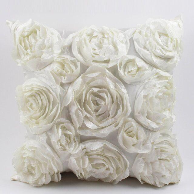 3D Roses Style Embroidered Polyester Cushion Cover Pillowcase Wedding Home Decorative Roses Floral Print Cushion Covers Throw Pillow Covers For Decorating Sofa Car Bedroom 42x42cm Stevvex