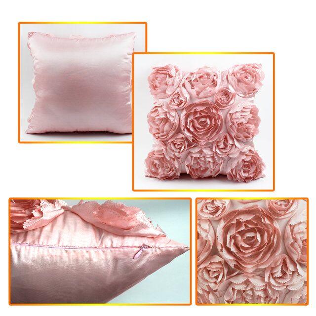 3D Roses Style Embroidered Polyester Cushion Cover Pillowcase Wedding Home Decorative Roses Floral Print Cushion Covers Throw Pillow Covers For Decorating Sofa Car Bedroom 42x42cm Stevvex