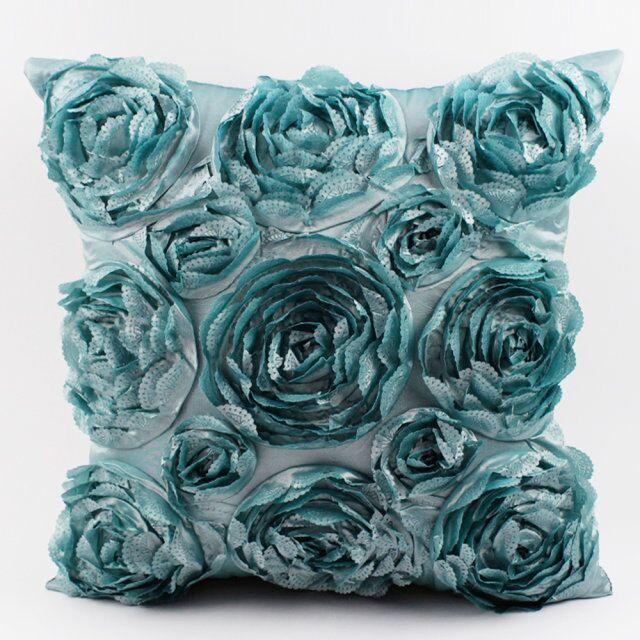3D Roses Style Embroidered Polyester Cushion Cover Pillowcase Wedding Home Decorative Roses Floral Print Cushion Covers Throw Pillow Covers For Decorating Sofa Car Bedroom 42x42cm Stevvex