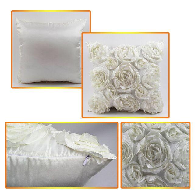 3D Roses Style Embroidered Polyester Cushion Cover Pillowcase Wedding Home Decorative Roses Floral Print Cushion Covers Throw Pillow Covers For Decorating Sofa Car Bedroom 42x42cm Stevvex