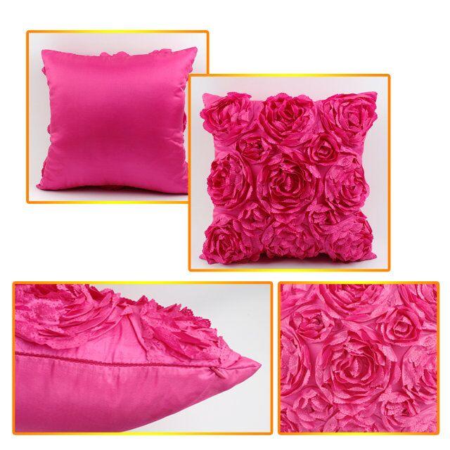 3D Roses Style Embroidered Polyester Cushion Cover Pillowcase Wedding Home Decorative Roses Floral Print Cushion Covers Throw Pillow Covers For Decorating Sofa Car Bedroom 42x42cm Stevvex