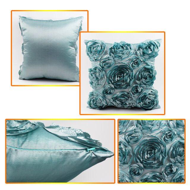 3D Roses Style Embroidered Polyester Cushion Cover Pillowcase Wedding Home Decorative Roses Floral Print Cushion Covers Throw Pillow Covers For Decorating Sofa Car Bedroom 42x42cm Stevvex
