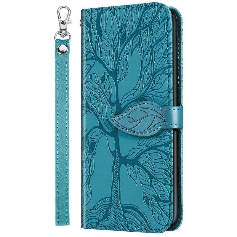 3D Tree Flip Leather Case For iPhone 13 12 Mini Phone Cover PU Leather Wallet Case with Card Holder Kickstand Wrist Strap Flip Cover for iPhone Stevvex