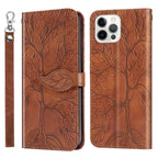 3D Tree Flip Leather Case For iPhone 13 12 Mini Phone Cover PU Leather Wallet Case with Card Holder Kickstand Wrist Strap Flip Cover for iPhone Stevvex