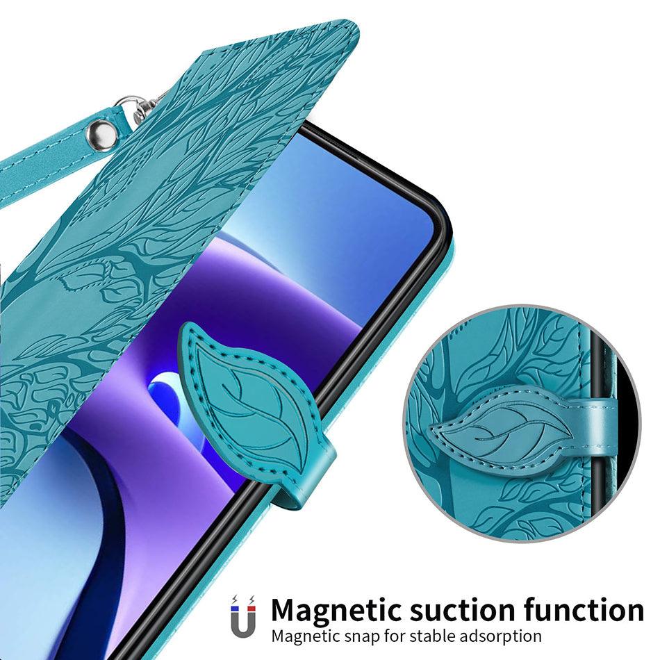 3D Tree Flip Leather Case For iPhone 13 12 Mini Phone Cover PU Leather Wallet Case with Card Holder Kickstand Wrist Strap Flip Cover for iPhone Stevvex