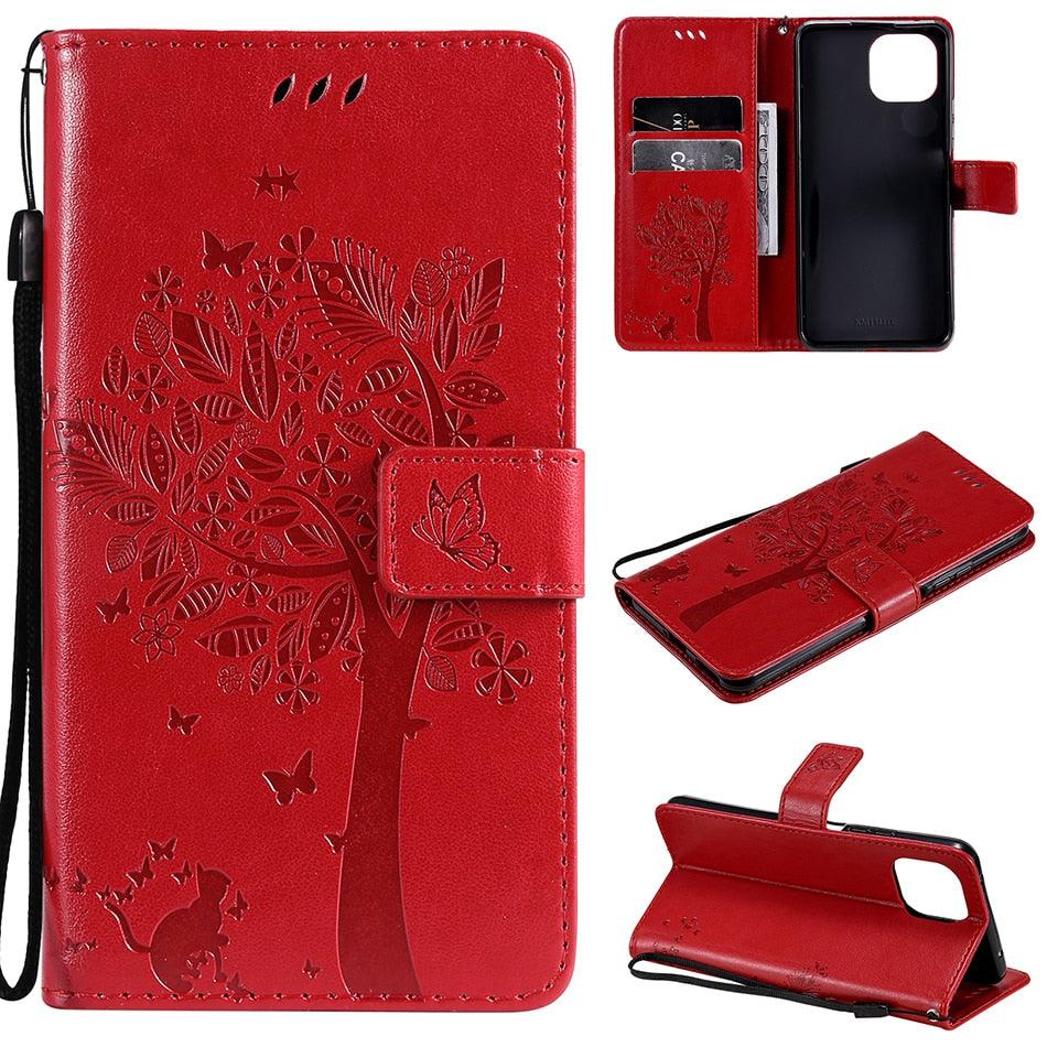 3D Tree Flip Leather Case For iPhone 13 12 Mini Phone Cover PU Leather Wallet Case with Card Holder Kickstand Wrist Strap Flip Cover for iPhone Stevvex