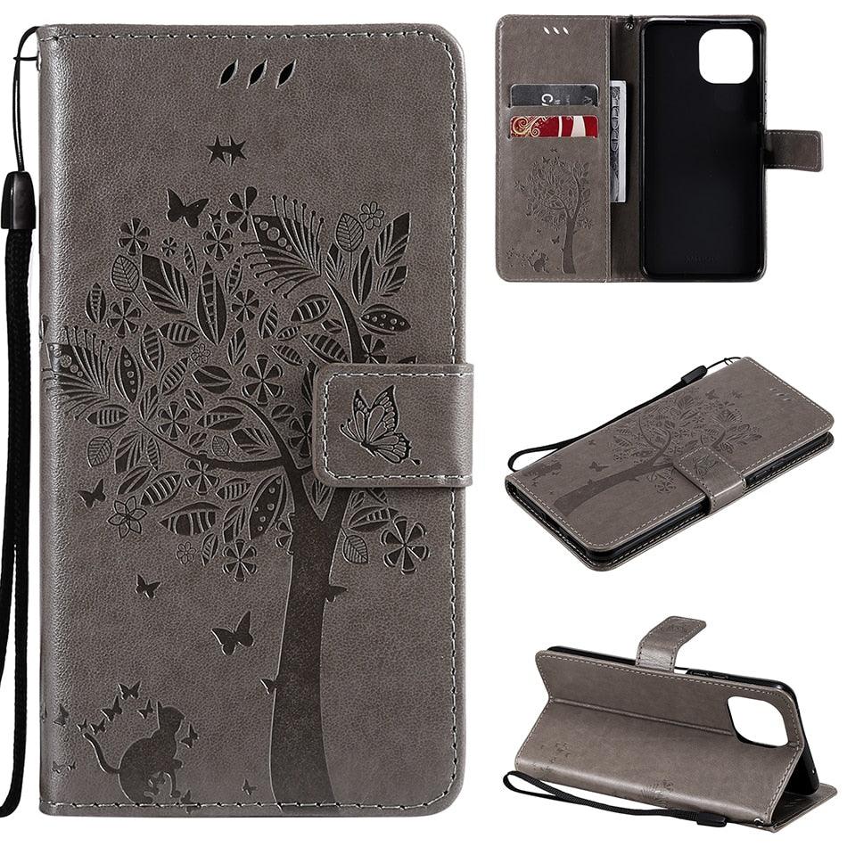 3D Tree Flip Leather Case For iPhone 13 12 Mini Phone Cover PU Leather Wallet Case with Card Holder Kickstand Wrist Strap Flip Cover for iPhone Stevvex