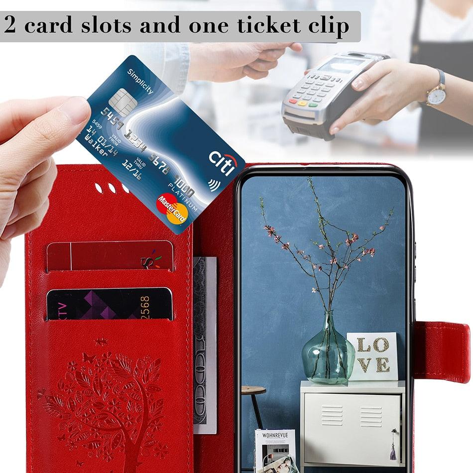 3D Tree Flip Leather Case For iPhone 13 12 Mini Phone Cover PU Leather Wallet Case with Card Holder Kickstand Wrist Strap Flip Cover for iPhone Stevvex