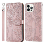 3D Tree Flip Leather Case For iPhone 13 12 Mini Phone Cover PU Leather Wallet Case with Card Holder Kickstand Wrist Strap Flip Cover for iPhone Stevvex