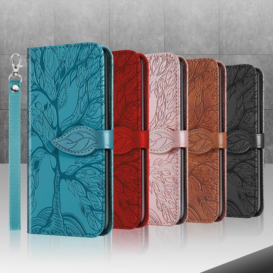 3D Tree Flip Leather Case For iPhone 13 12 Mini Phone Cover PU Leather Wallet Case with Card Holder Kickstand Wrist Strap Flip Cover for iPhone Stevvex