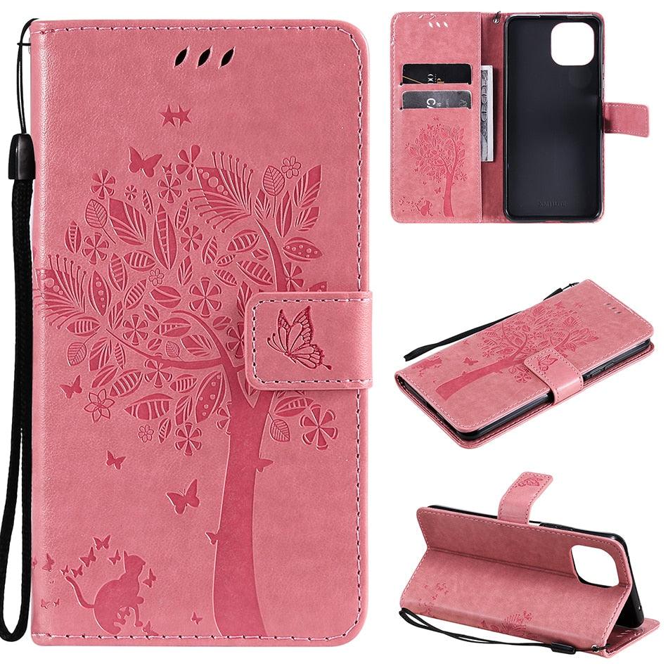 3D Tree Flip Leather Case For iPhone 13 12 Mini Phone Cover PU Leather Wallet Case with Card Holder Kickstand Wrist Strap Flip Cover for iPhone Stevvex