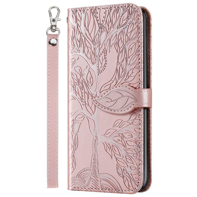 3D Tree Flip Leather Case For iPhone 13 12 Mini Phone Cover PU Leather Wallet Case with Card Holder Kickstand Wrist Strap Flip Cover for iPhone Stevvex