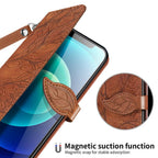 3D Tree Flip Leather Case For iPhone 13 12 Mini Phone Cover PU Leather Wallet Case with Card Holder Kickstand Wrist Strap Flip Cover for iPhone Stevvex