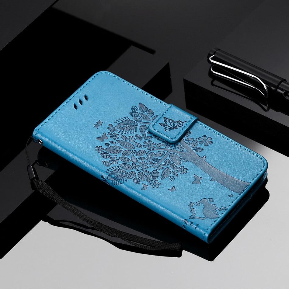 3D Tree Flip Leather Case For iPhone 13 12 Mini Phone Cover PU Leather Wallet Case with Card Holder Kickstand Wrist Strap Flip Cover for iPhone Stevvex
