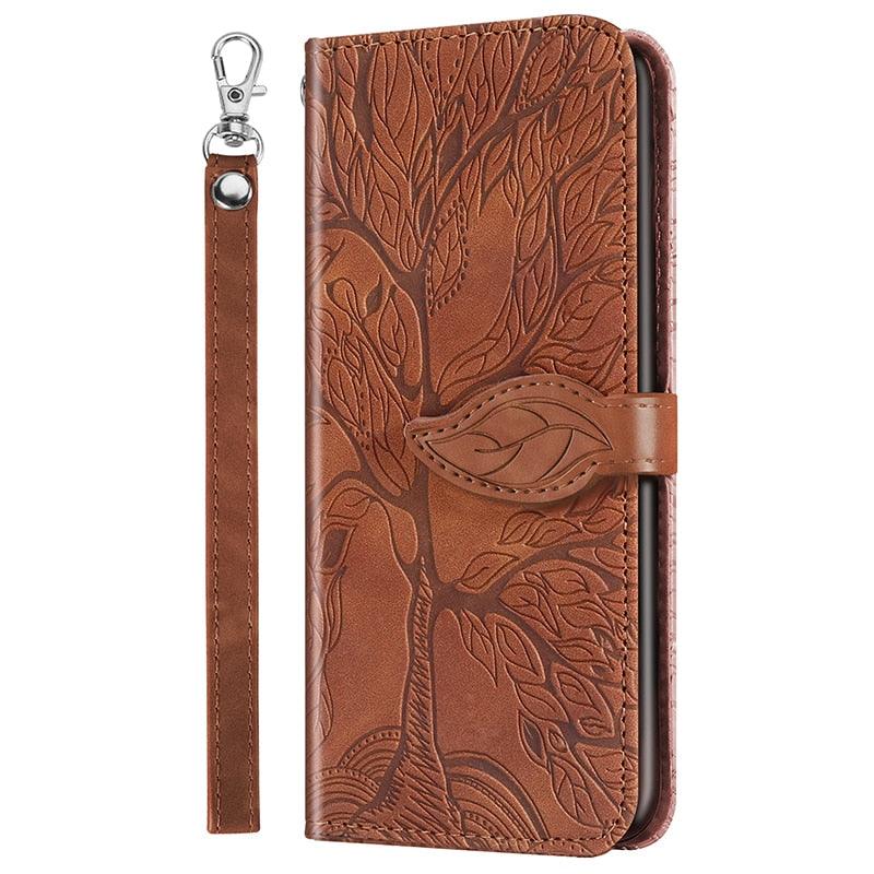 3D Tree Flip Leather Case For iPhone 13 12 Mini Phone Cover PU Leather Wallet Case with Card Holder Kickstand Wrist Strap Flip Cover for iPhone Stevvex