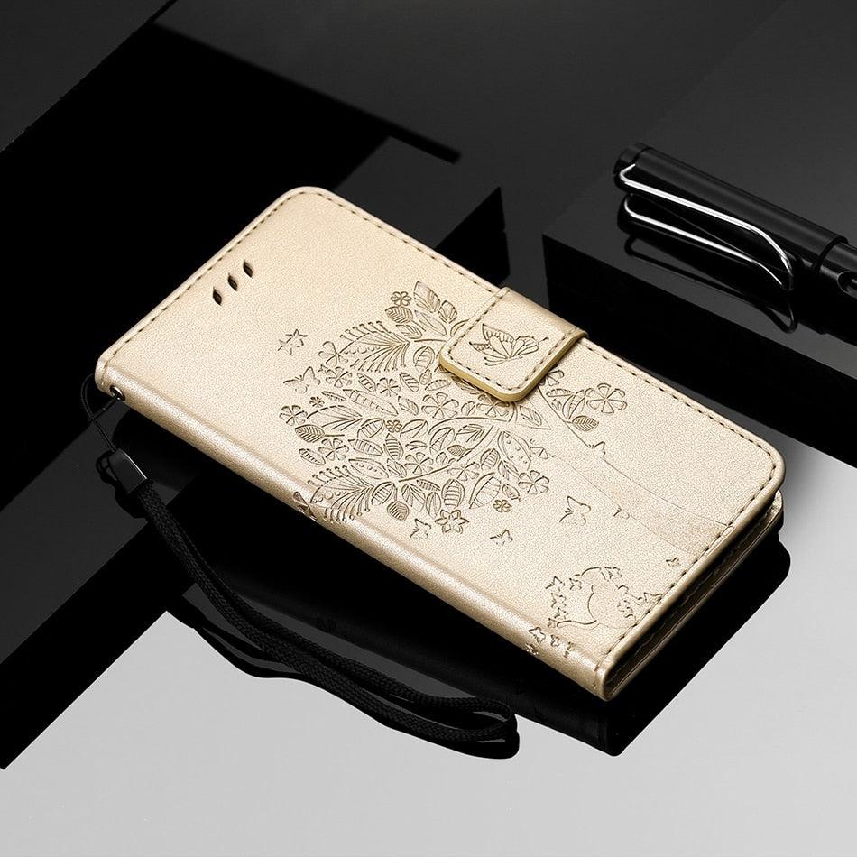 3D Tree Flip Leather Case For iPhone 13 12 Mini Phone Cover PU Leather Wallet Case with Card Holder Kickstand Wrist Strap Flip Cover for iPhone Stevvex