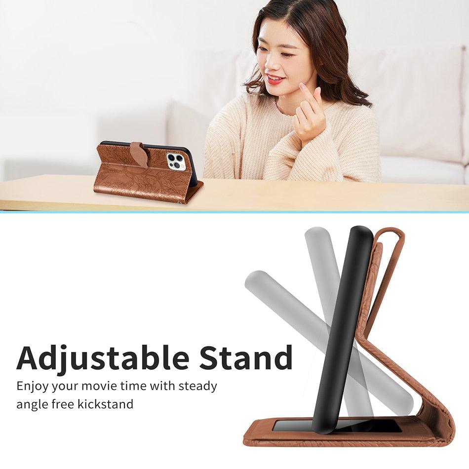 3D Tree Flip Leather Case For iPhone 13 12 Mini Phone Cover PU Leather Wallet Case with Card Holder Kickstand Wrist Strap Flip Cover for iPhone Stevvex