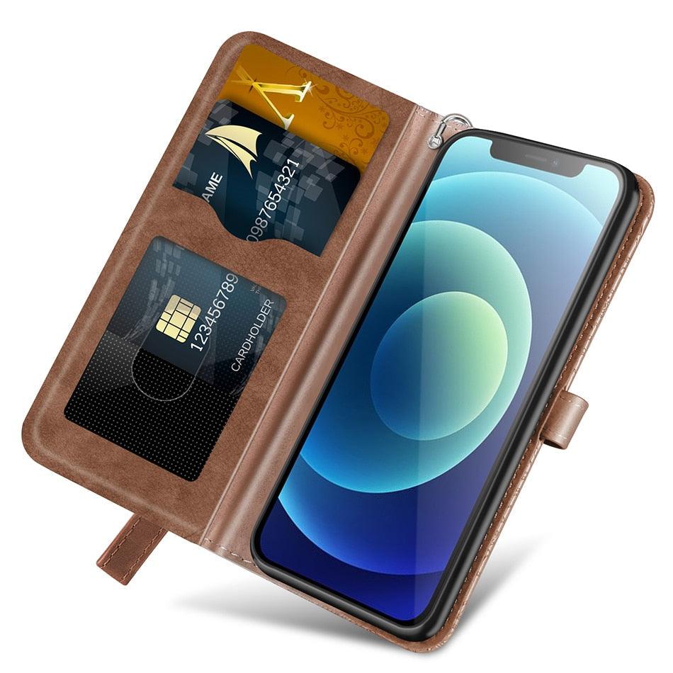 3D Tree Flip Leather Case For iPhone 13 12 Mini Phone Cover PU Leather Wallet Case with Card Holder Kickstand Wrist Strap Flip Cover for iPhone Stevvex