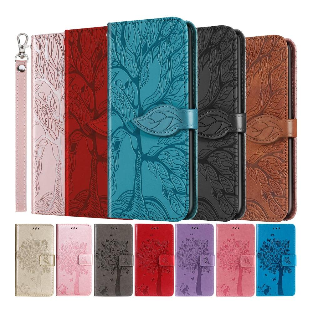 3D Tree Flip Leather Case For iPhone 13 12 Mini Phone Cover PU Leather Wallet Case with Card Holder Kickstand Wrist Strap Flip Cover for iPhone Stevvex