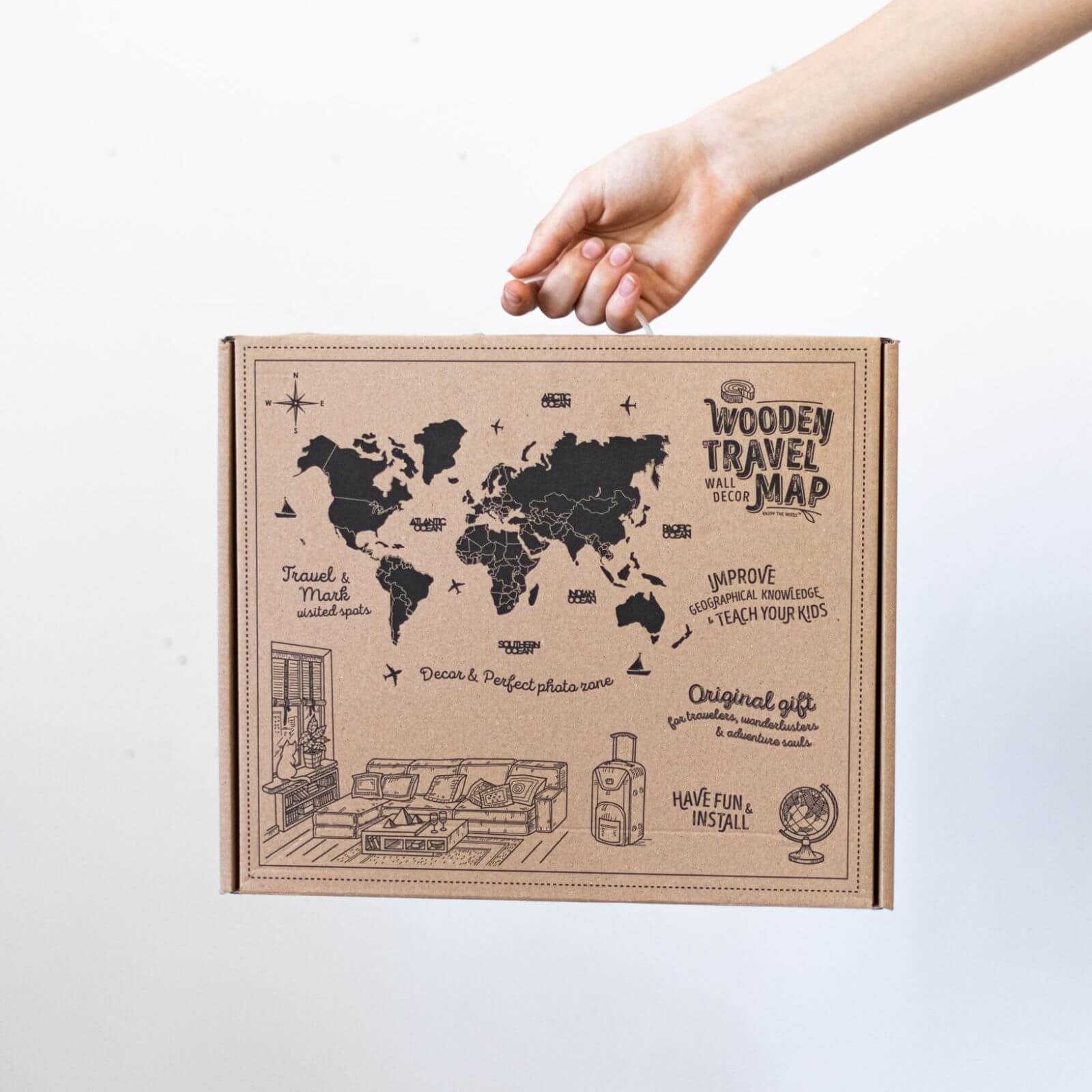 3D Luminous/Magnetic Colored Wooden World Map Cruise Enjoy The Wood