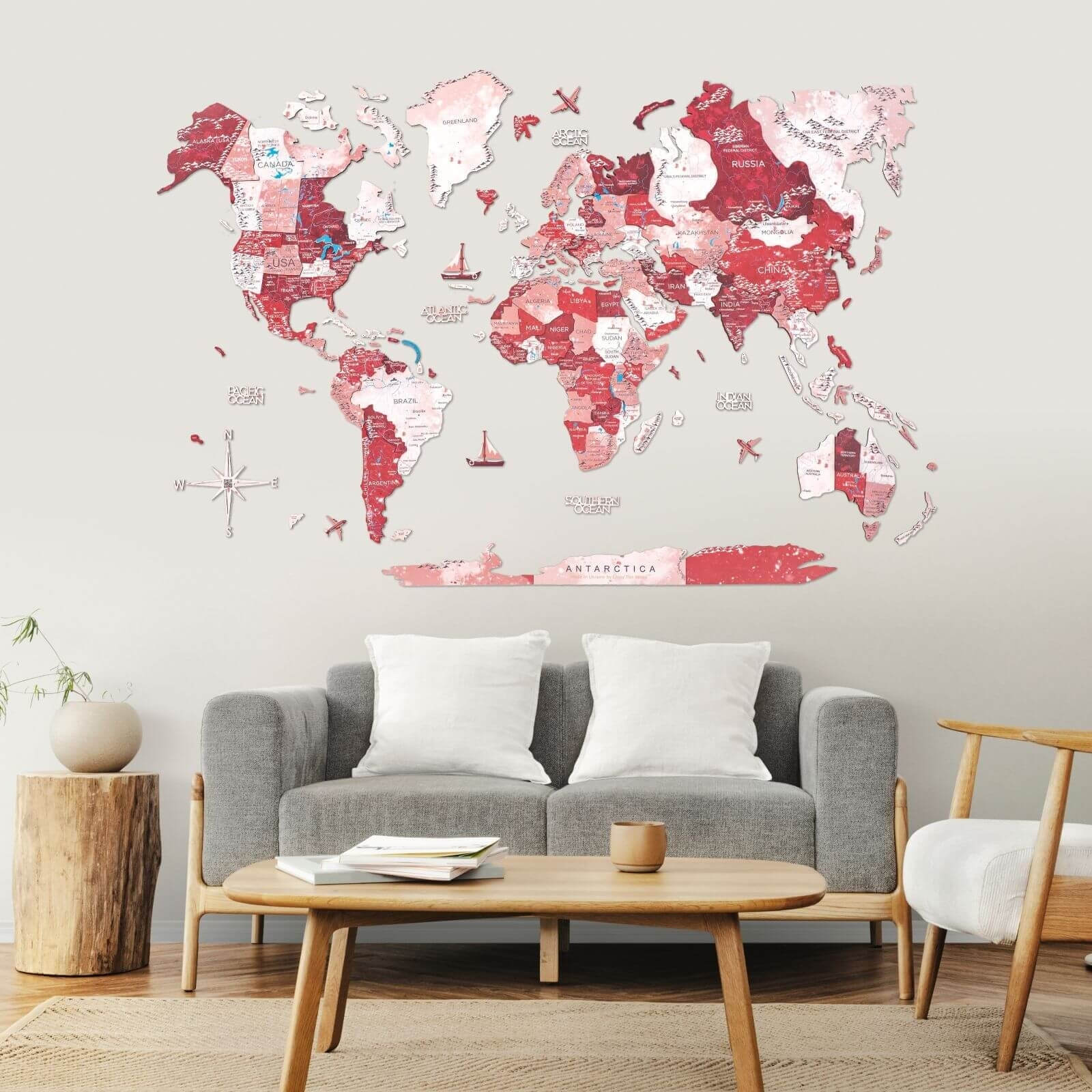 3D Wooden World Map Volcano Enjoy The Wood