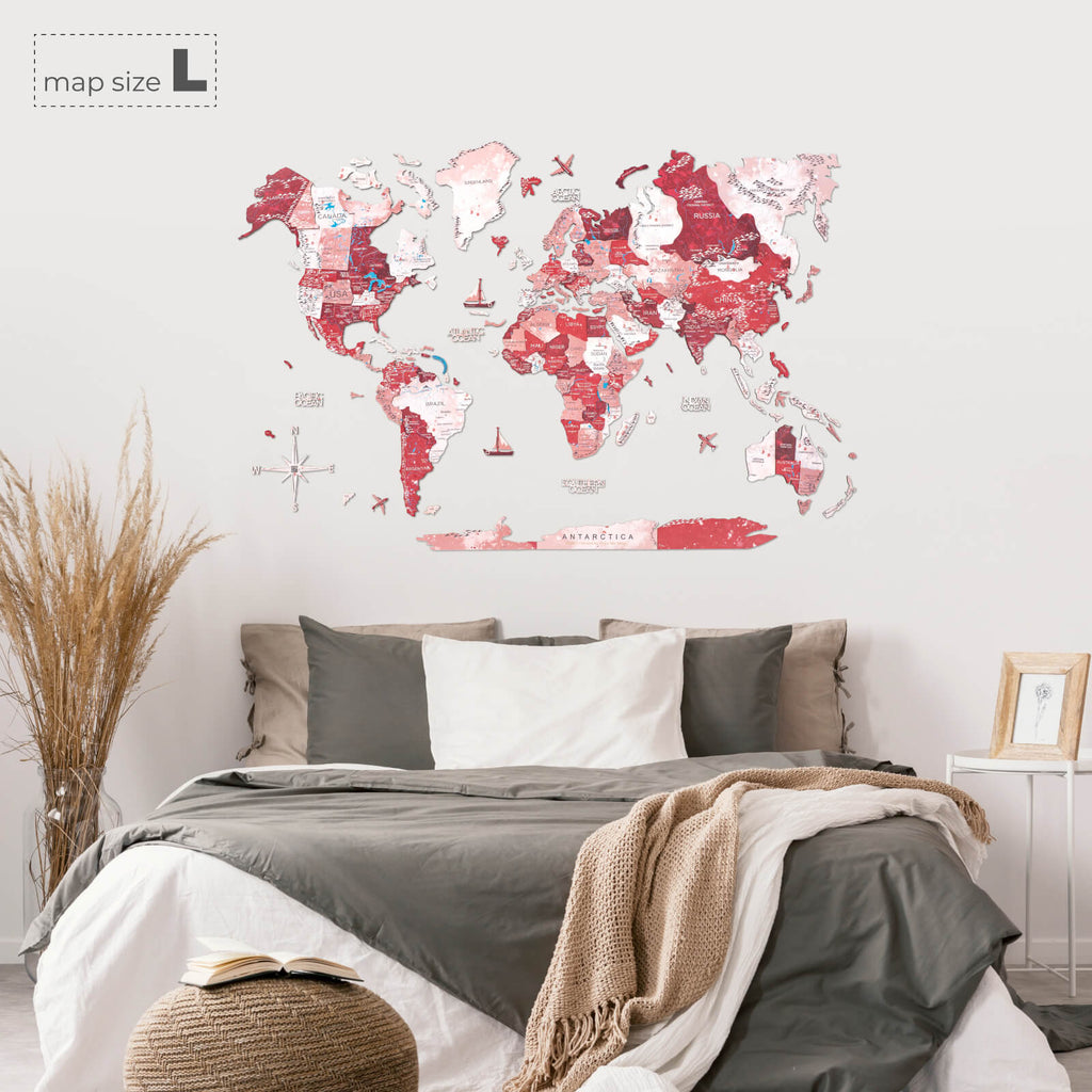 3D Wooden World Map Volcano Enjoy The Wood