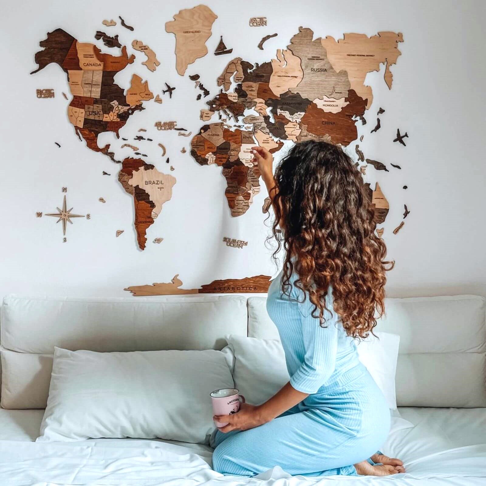 3D Wooden World Map Multicolor (for US only) - SJB-DIAMOND ELITES