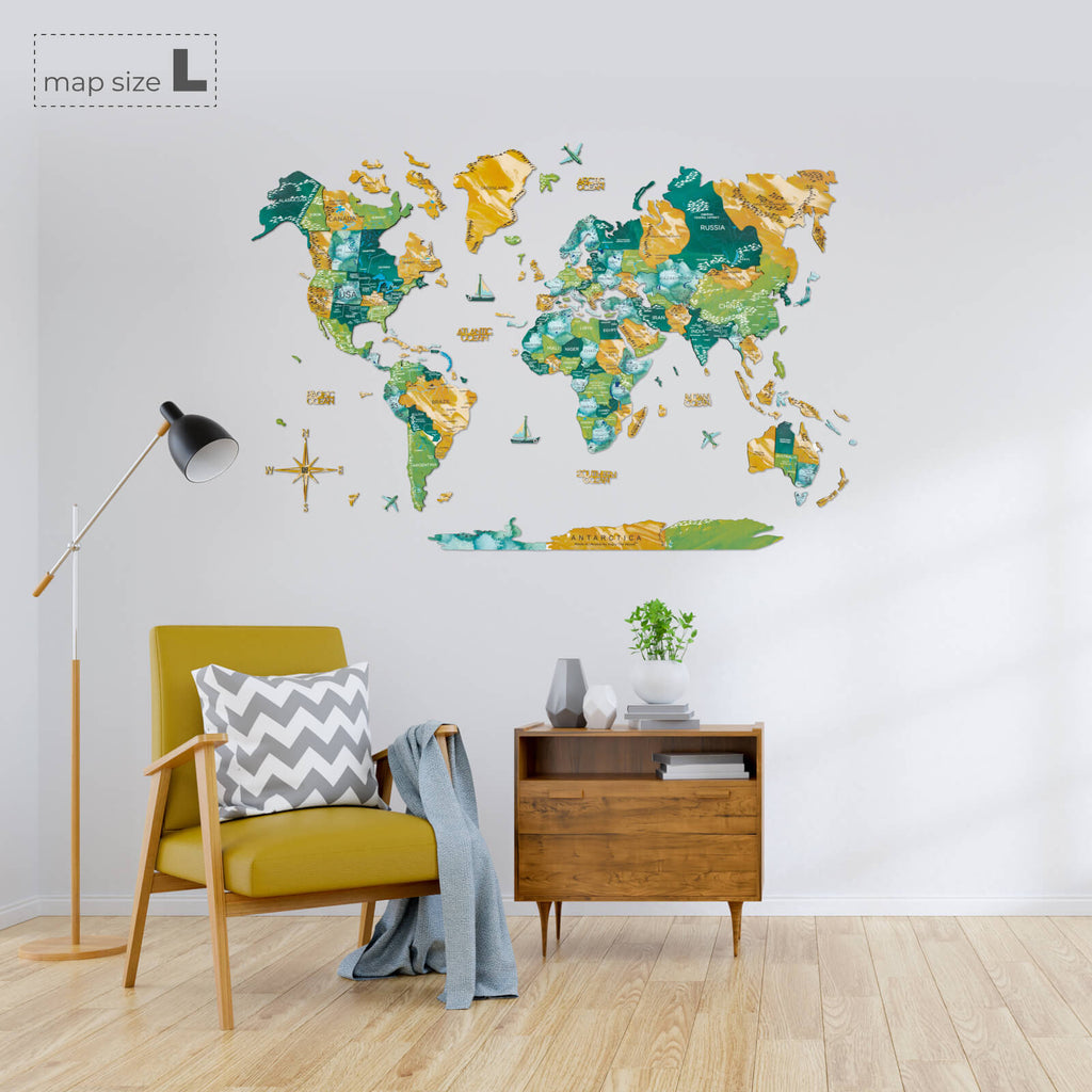 3D Wooden World Map Surface Enjoy The Wood