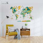 3D Wooden World Map Surface Enjoy The Wood