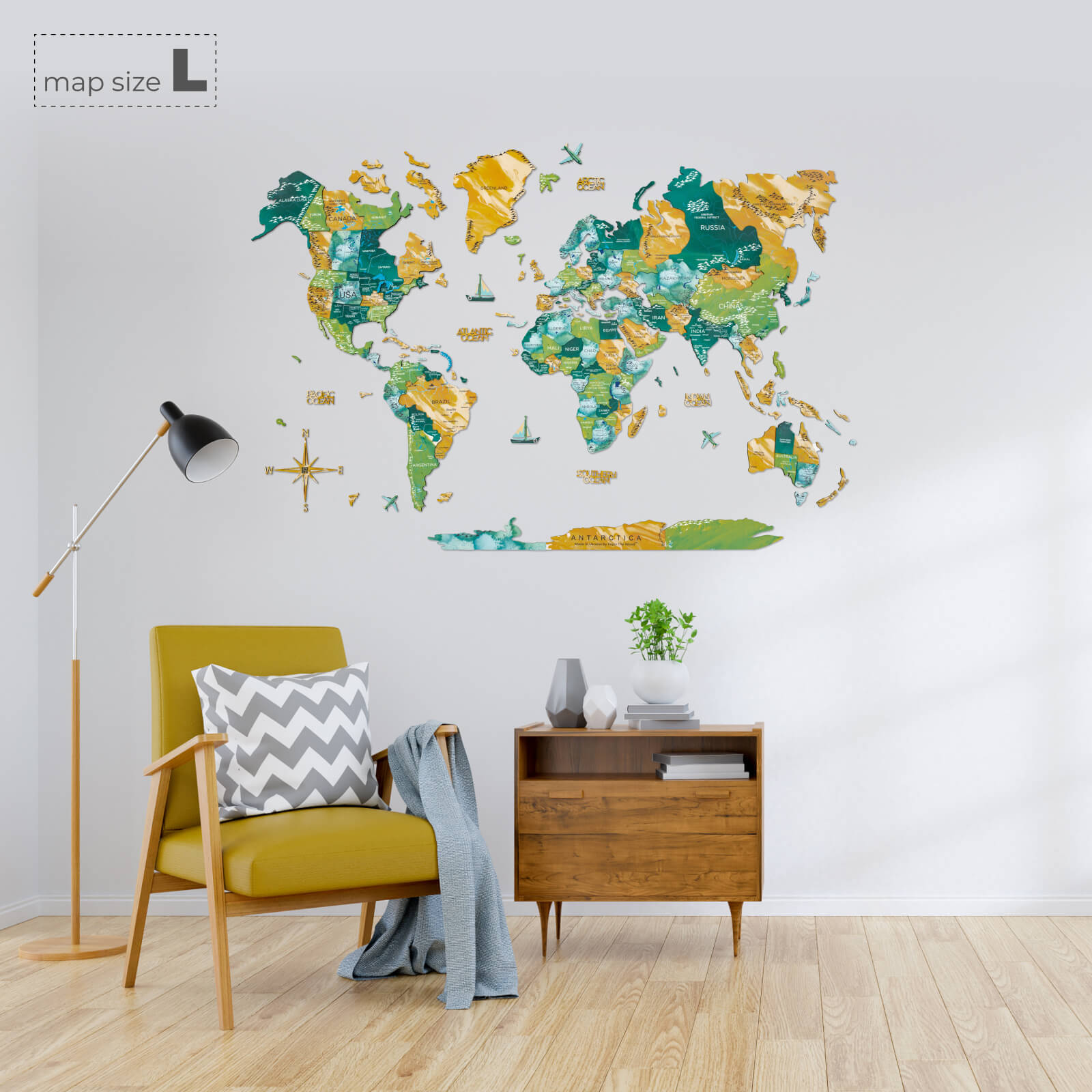 3D Wooden World Map Surface Enjoy The Wood