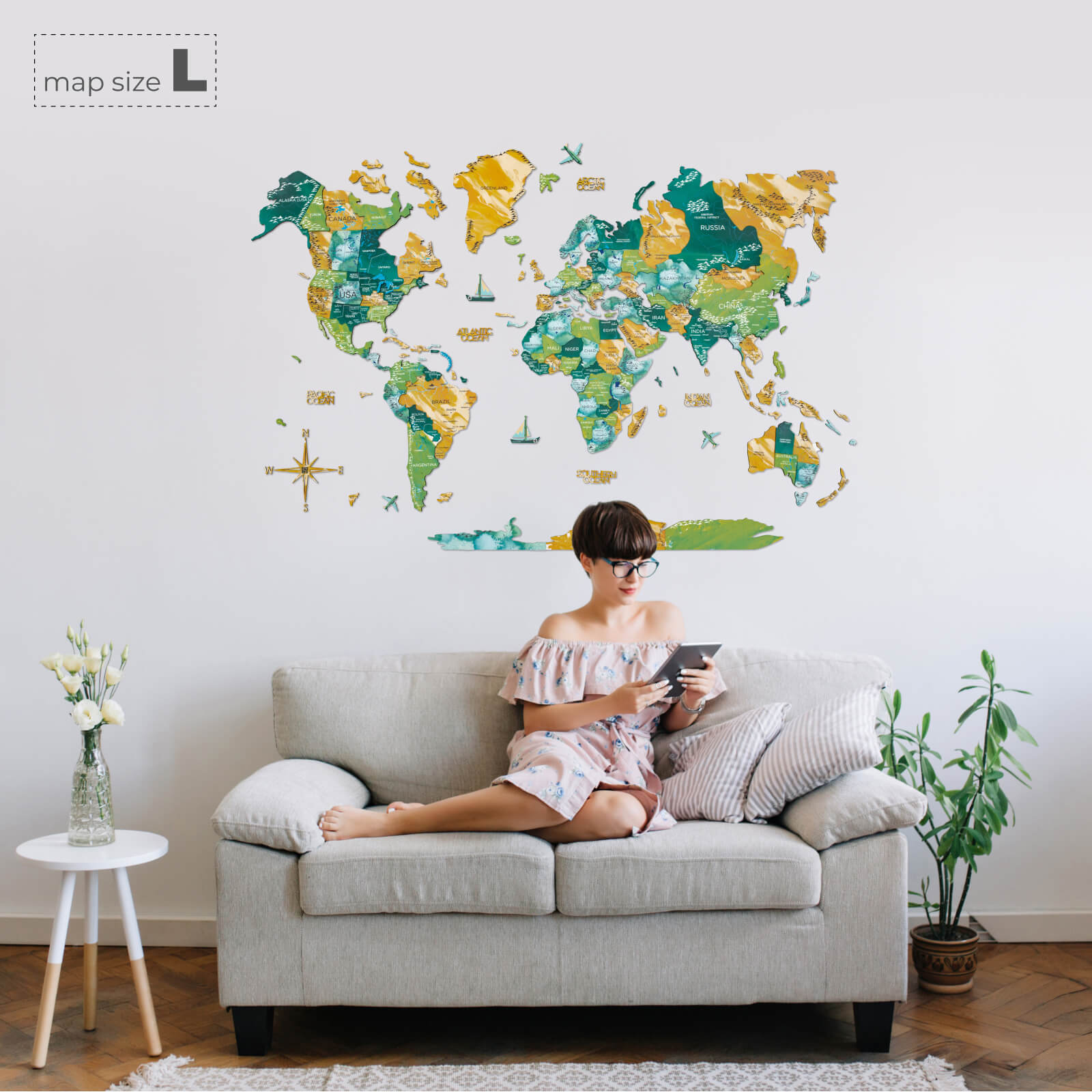 3D Wooden World Map Surface Enjoy The Wood