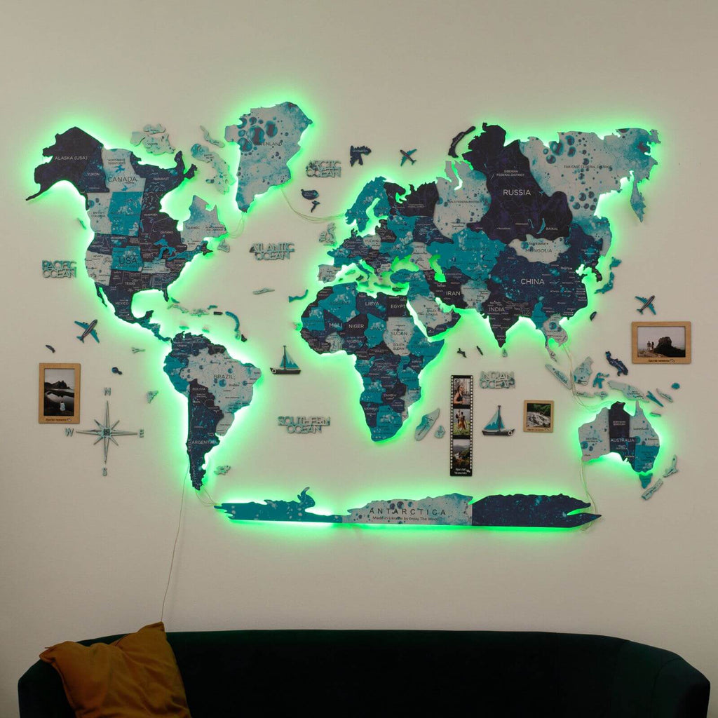3D LED / LUMINOUS Wooden World Map 3.0 Ocean - SJB-DIAMOND ELITES