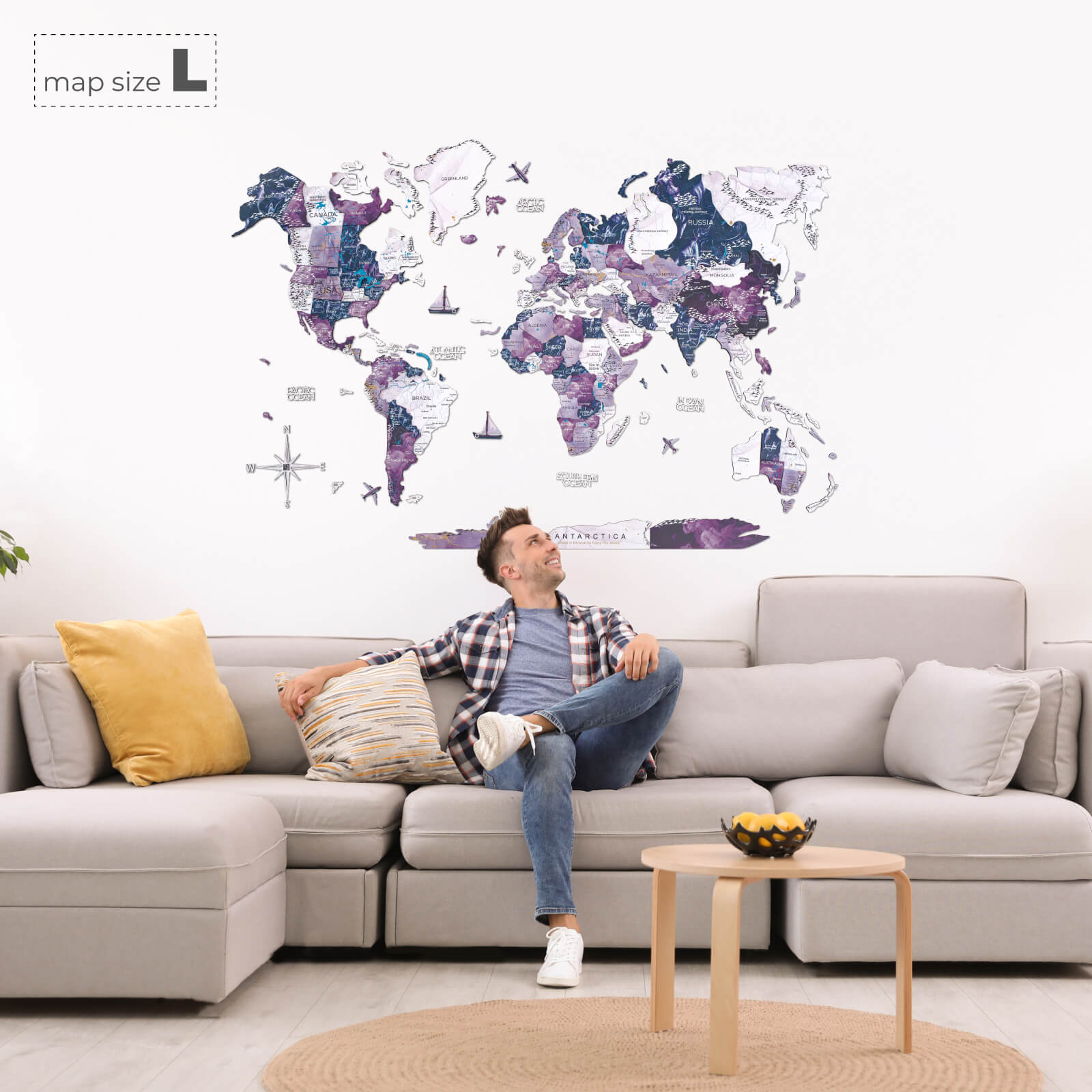 3D Wooden World Map Milky Way Enjoy The Wood